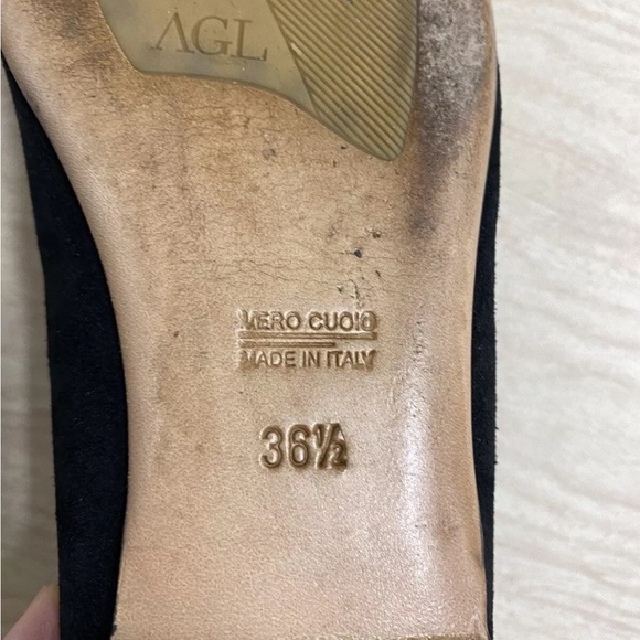 AGL Ballet Flat Shoes Women's 36.5/6.5 Black Suede Shimmer Pointed Toe Loafers - Picture 8 of 8